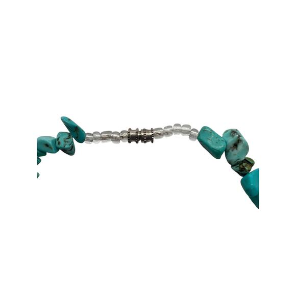 Turquoise Blue Howlite Chip Necklace-21''-Silver Tone Clasp-Boho-Southwest-Beach - Picture 5 of 5